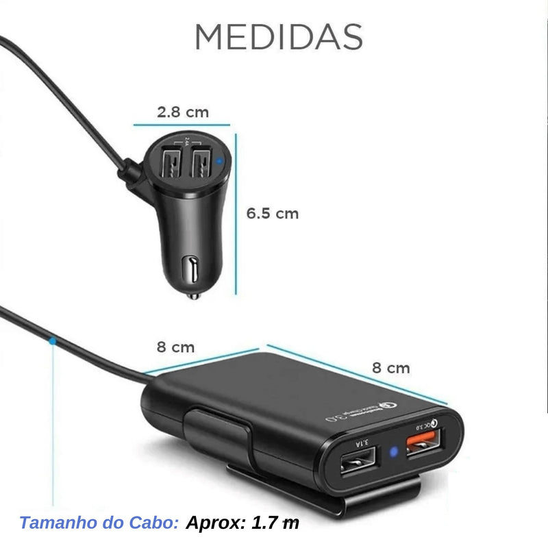 Carregador USB Turbo para Veículos (2 em 1) | 1,7 Metros Eletrônicos 005 Gboshop 